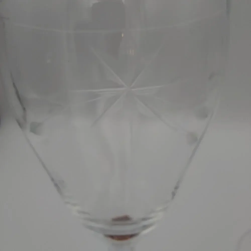 Vintage Etched Glass Wine Goblets Starburst Pattern Set of 2